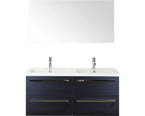 SANOX Badkamermeubelset Seville met spiegel en wastafel 121 cm black oak Wastafelmeubel met dubbele wasbak, onderkast en spiegel