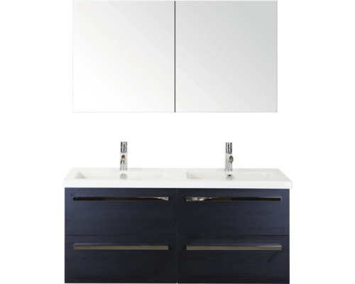 SANOX Badkamermeubelset Seville met spiegelkast en wastafel 121 cm black oak Wastafelmeubel met twee wastafels, onderkast en spiegelkast voor de badkamer