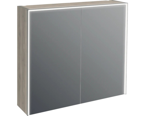 JUNGBORN Spiegelkast 2-deurs met LED verlichting Quattro/Sedici/Nove 80x70x20 cm walnoot mat