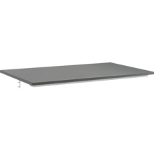 Grijze legplank met beugel voor wandmontage.