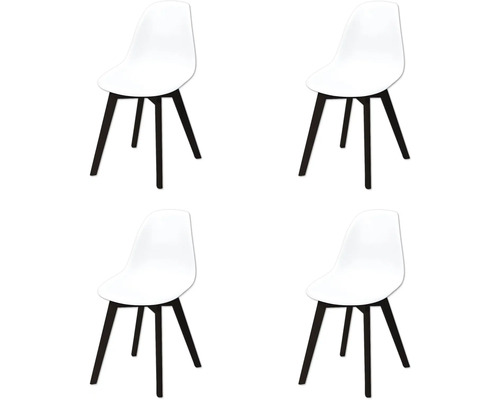 Vier witte stoelen met zwarte poten