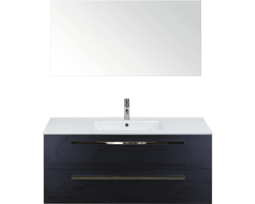 SANOX Badkamermeubelset Seville met spiegel en wastafel 121 cm black oak Wastafelmeubel met wastafel, kraan en spiegel voor de badkamer