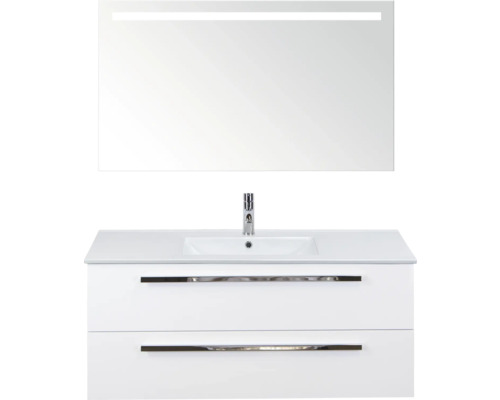 SANOX Badkamermeubelset Seville 121x170x46 cm wastafel incl. spiegel met verlichting wit hoogglans