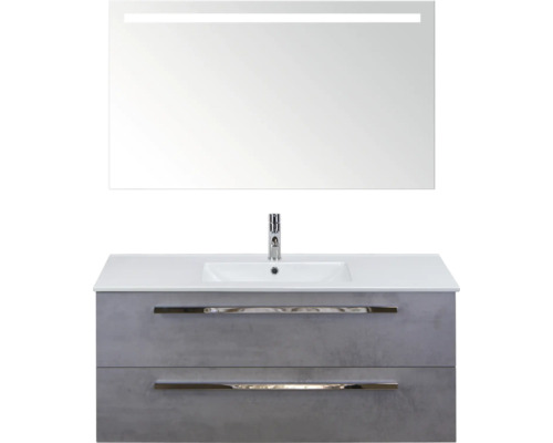 SANOX Badkamermeubelset Seville 121x170x46 cm wastafel incl. spiegel met verlichting beton antraciet