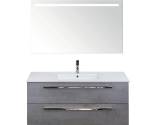 SANOX Badkamermeubelset Seville met spiegel en wastafel 121 cm beton antraciet Wastafelmeubel met onderkast, wastafel, kraan en spiegel met verlichting