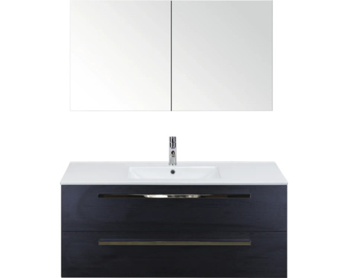 SANOX Badkamermeubelset Seville met spiegelkast en wastafel 121 cm black oak Wastafelcombinatie met wastafel, onderkast en spiegelkast