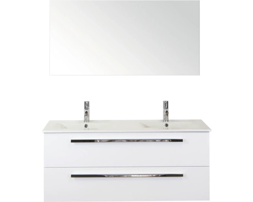 SANOX Badkamermeubelset Seville met spiegel en wastafel 121 cm wit hoogglans Dubbele wastafel met spiegel voor de badkamer