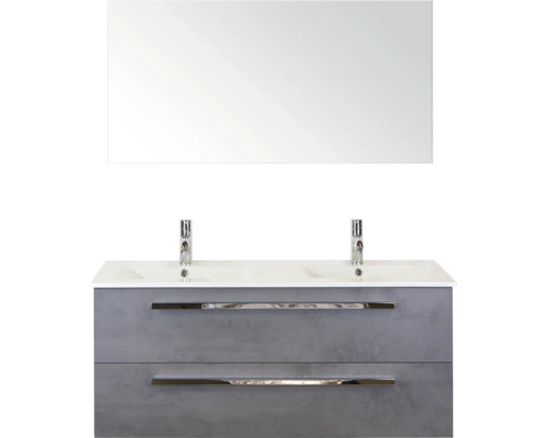 SANOX Badkamermeubelset Seville met spiegel en wastafel 121 cm beton antraciet Wastafelmeubel met twee laden, wastafel en spiegel