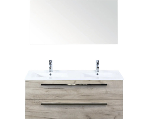SANOX Badkamermeubelset Seville met spiegel en wastafel 121 cm craft oak Badkamermeubelset met wastafel, onderkast met twee laden en spiegel