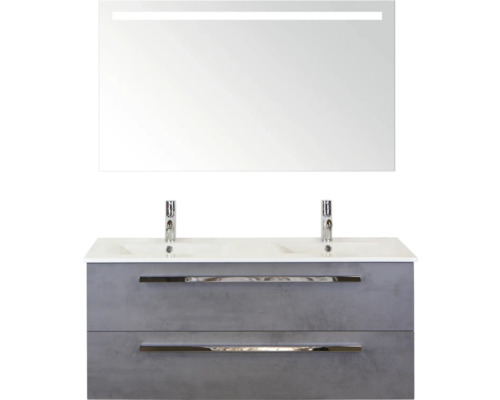 SANOX Badkamermeubelset Seville 121x170x46 cm wastafel incl. spiegel met verlichting beton antraciet