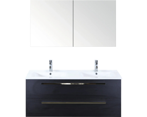 SANOX Badkamermeubelset Seville met spiegelkast en wastafel 121 cm black oak Badkamermeubelset met dubbele wastafel, onderkast en spiegelkast