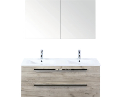 SANOX Badkamermeubelset Seville met spiegelkast en wastafel 121 cm craft oak Dubbele wastafel met spiegelkast voor de badkamer