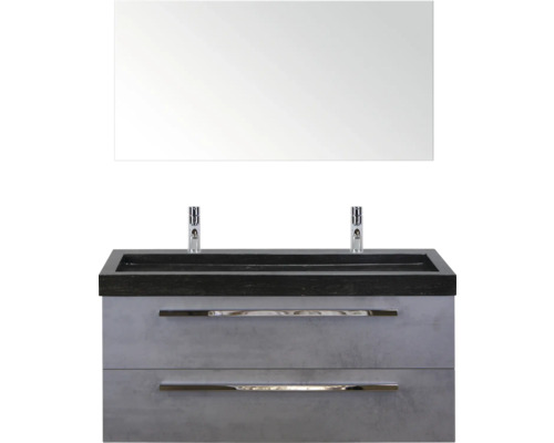 SANOX Badkamermeubelset Seville met spiegel en wastafel 121 cm beton antraciet Wastafelmeubel met spiegel en twee lades voor de badkamer