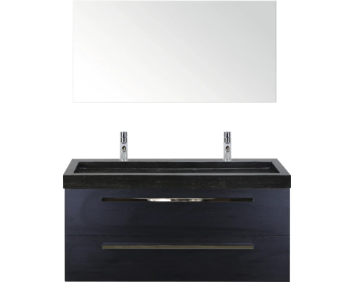 SANOX Badkamermeubelset Seville met spiegel en wastafel 121 cm black oak Wastafelmeubel met spiegel en twee lades