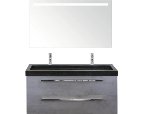 SANOX Badkamermeubelset Seville met spiegel en wastafel 121 cm beton antraciet Wastafelmeubel met twee lades en spiegel met verlichting