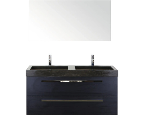 SANOX Badkamermeubelset Seville met spiegel en wastafel 121 cm black oak Wastafelcombinatie met twee wastafels en spiegel