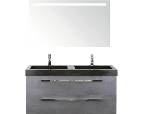 SANOX Badkamermeubelset Seville 121x170x45,5 cm wastafel incl. spiegel met verlichting beton antraciet