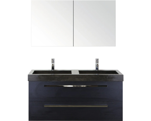 SANOX Badkamermeubelset Seville met spiegelkast en wastafel 121 cm black oak Badkamermeubelset met dubbele wastafel, onderkast met twee laden en spiegelkast