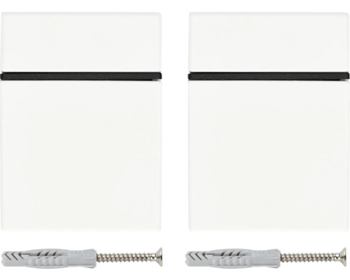 Twee witte inbouwschakelaarinzetstukken met plug en schroef