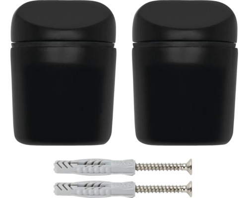 Twee zwarte toiletborstel houders met schroeven en pluggen