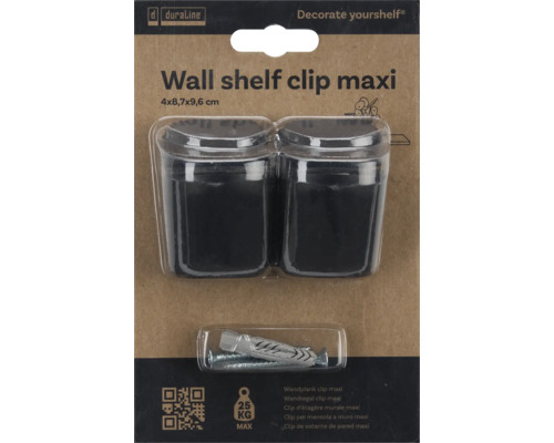 Wandplankclip maxi, 4 stuks met schroeven en pluggen