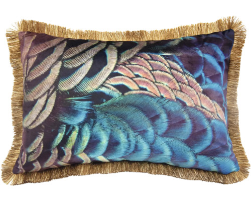 Decoratief kussen met verenmotief en franjes Decoratief kussen met verenmotief en franjes