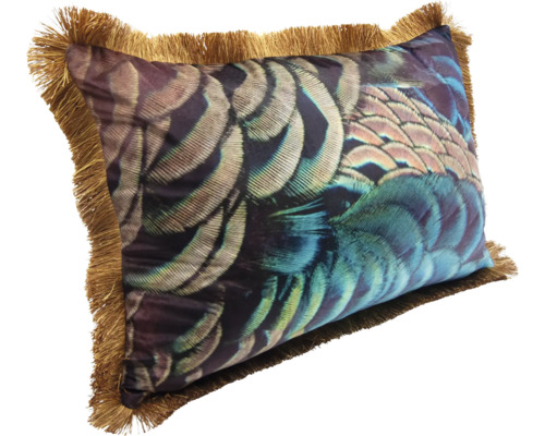 Decoratief kussen met verenpatroon en franjes