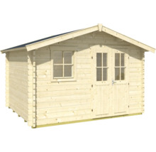 Houten tuinhuis met raam en dubbele deur