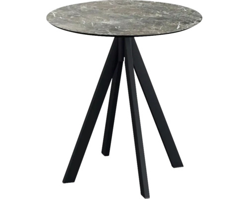 Ronde tafel met marmeren blad en metalen onderstel