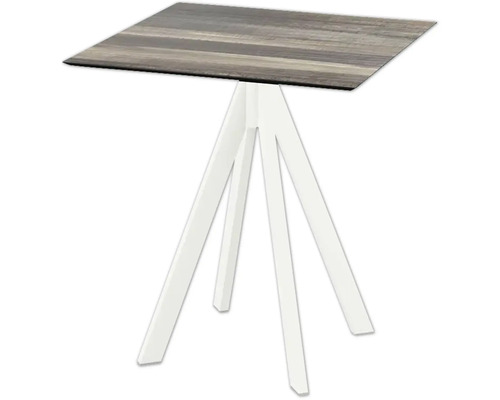 Vierkante tafel met houten blad en wit onderstel