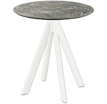 Ronde tafel met marmeren blad en wit driepootframe