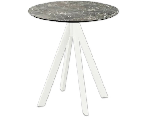 Ronde tafel met marmeren blad en wit driepootframe