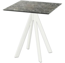 Vierkante bijzettafel met tafelblad in marmerlook en wit onderstel