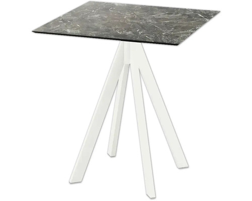 Vierkante bijzettafel met tafelblad in marmerlook en wit onderstel