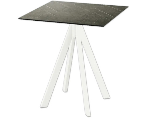 Vierkante bartafel met marmeren blad en wit onderstel