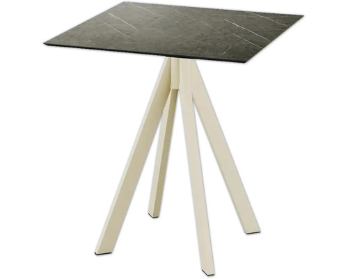 Vierkante tafel met stenen blad en drie poten