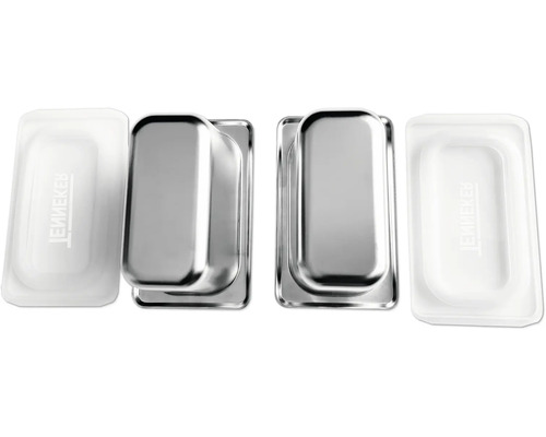 Twee inbouwgrepen van roestvrij staal met bijbehorende kunststof afdekkingen