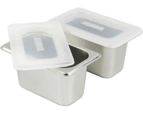 Twee roestvrijstalen containers met bijpassende deksels