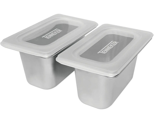 Twee roestvrijstalen schalen met deksel