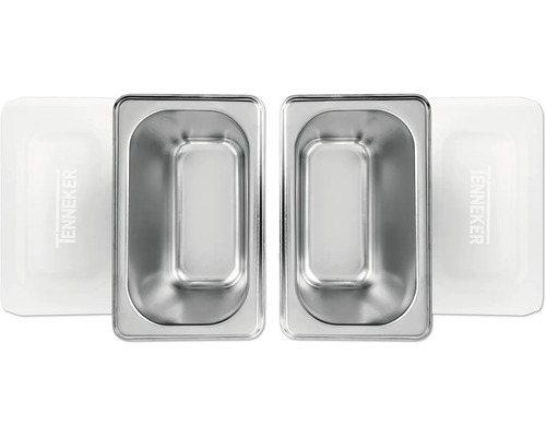 Twee roestvrijstalen schalen met deksel