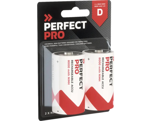 Verpakking met twee D batterijen van Perfect Pro, HR20, 8000 mAh