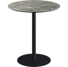 Ronde bistrotafel met marmeren blad en metalen kolom