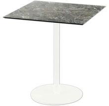 Vierkante tafel met grijs marmeren blad en witte voet