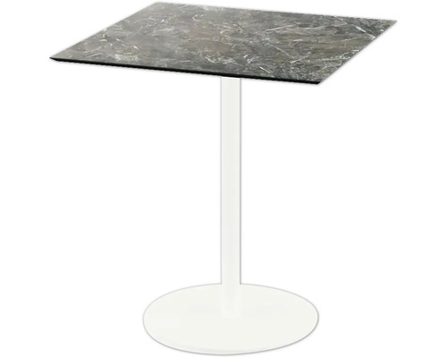 Vierkante tafel met grijs marmeren blad en witte voet
