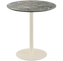 Ronde bartafel met grijs marmeren blad en lichtkleurig onderstel