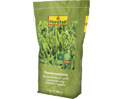 FLORASELF Graszaad gazonvernieuwer 5 kg 200 m² FloraSelf gazonrenovatiezaad, verpakking van 5 kg