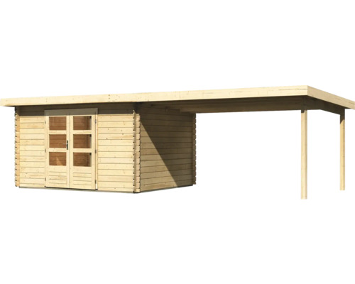 Houten tuinhuis met overkapping