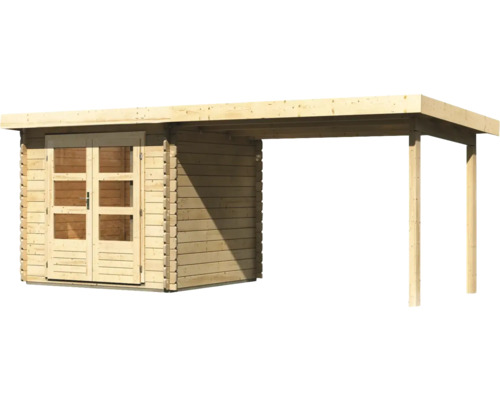 Houten tuinhuis met aanbouw