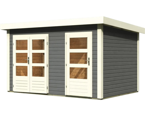 Houten tuinhuis met dubbele deur en enkele deur