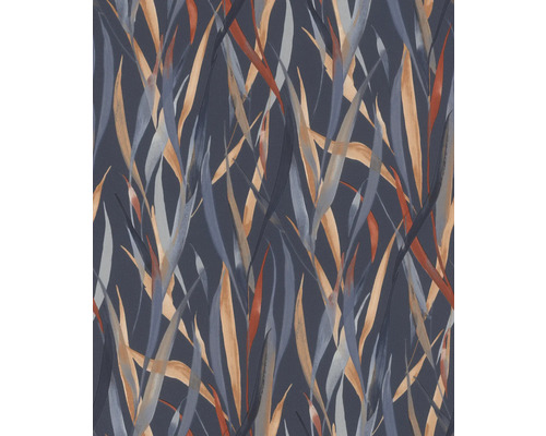 RASCH Vliesbehang 330236 Paraiso bladeren donkerblauw Behang met grasdessin